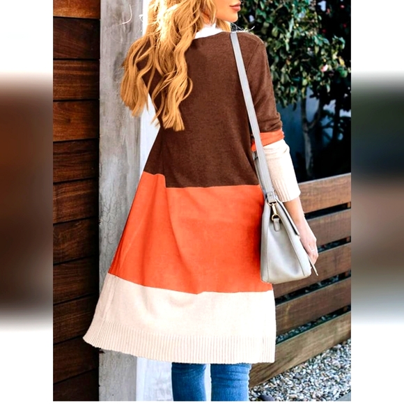 Lovaro open front color block long cardigan. Sz S - Picture 2 of 2